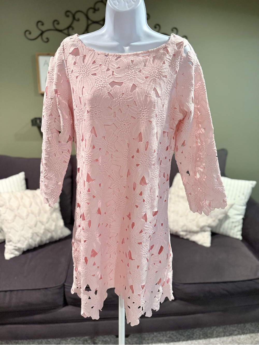 Felicity & Coco Blush Pink Floral Lace Midi Dress